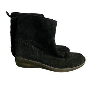 Nine West Suede Leather Booties Boots 9 Black Faux Fur Wedge Heel Round Toe